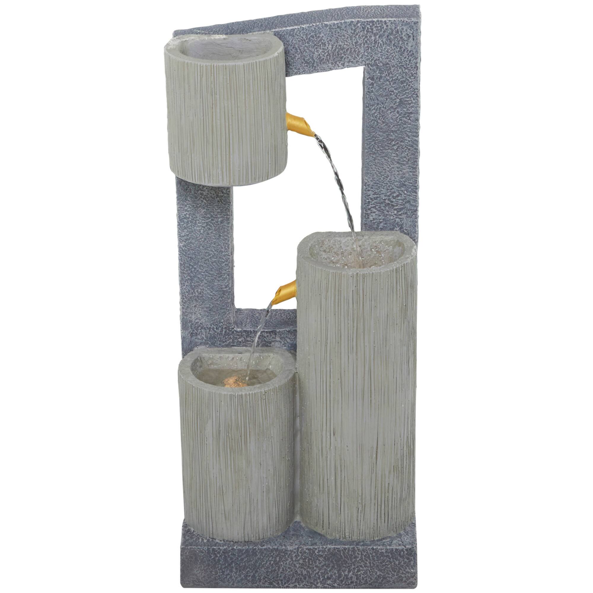 37.5" Gray Fiberglass 3-Tier Fountain with LED Light